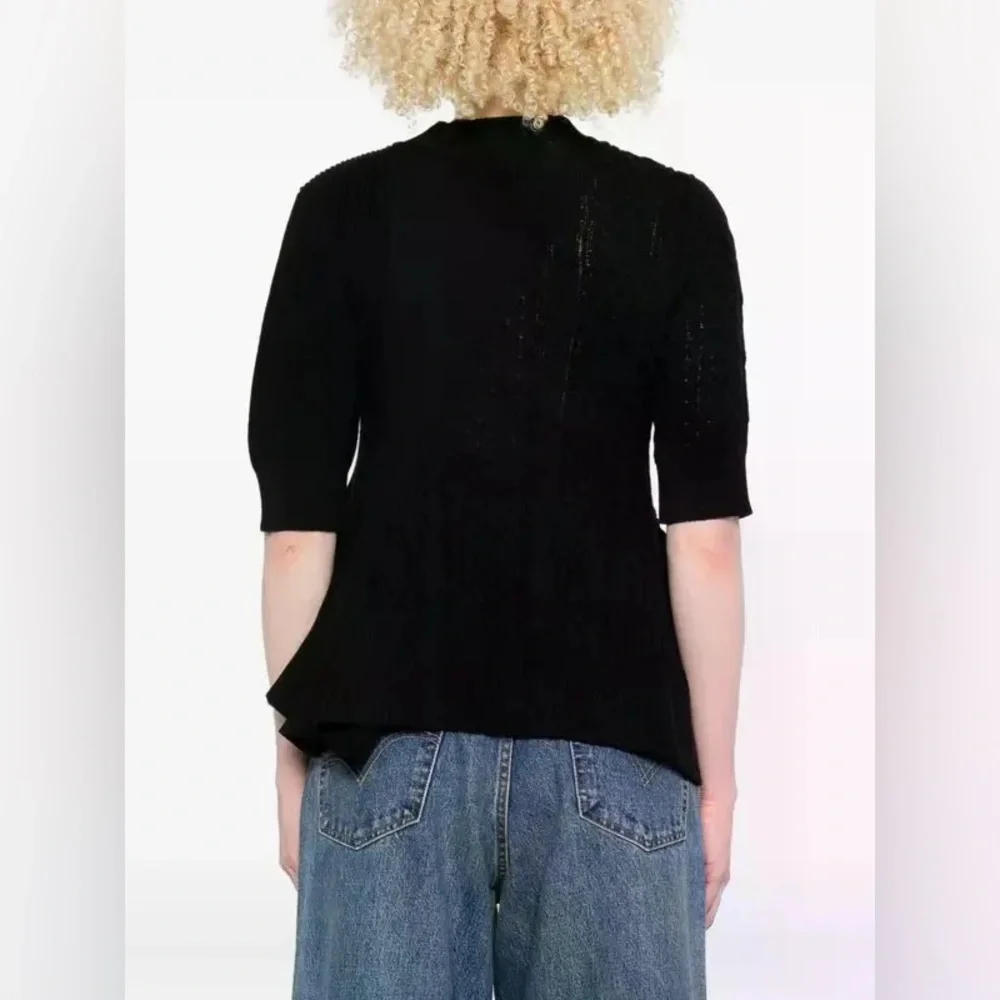 NWOT SACAI Cable Knit Flared Top - Black SIZE 1 (S) - Picture 3 of 12
